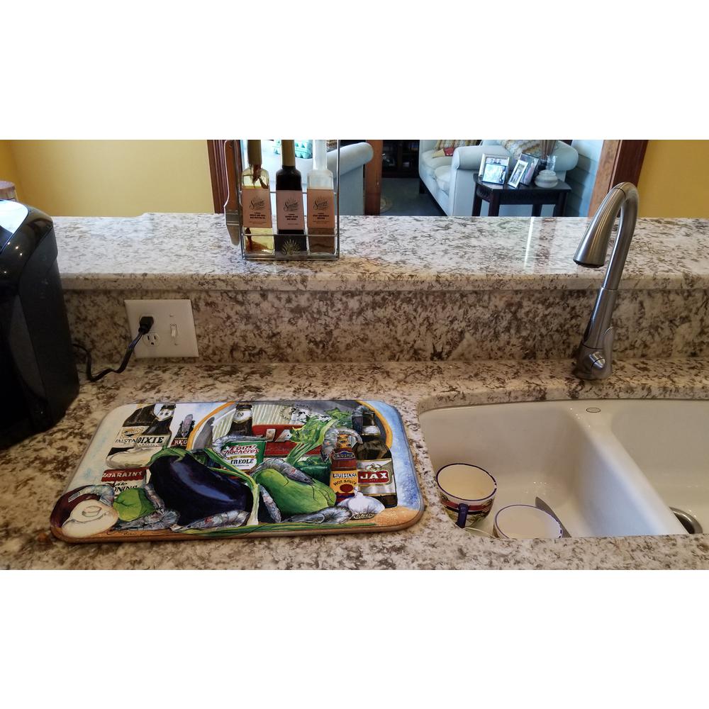 Carolines Treasures 14 in. x 21 in. Multi-Color Eggplant and New Orleans Beers Dish Drying Mat, Multicolor