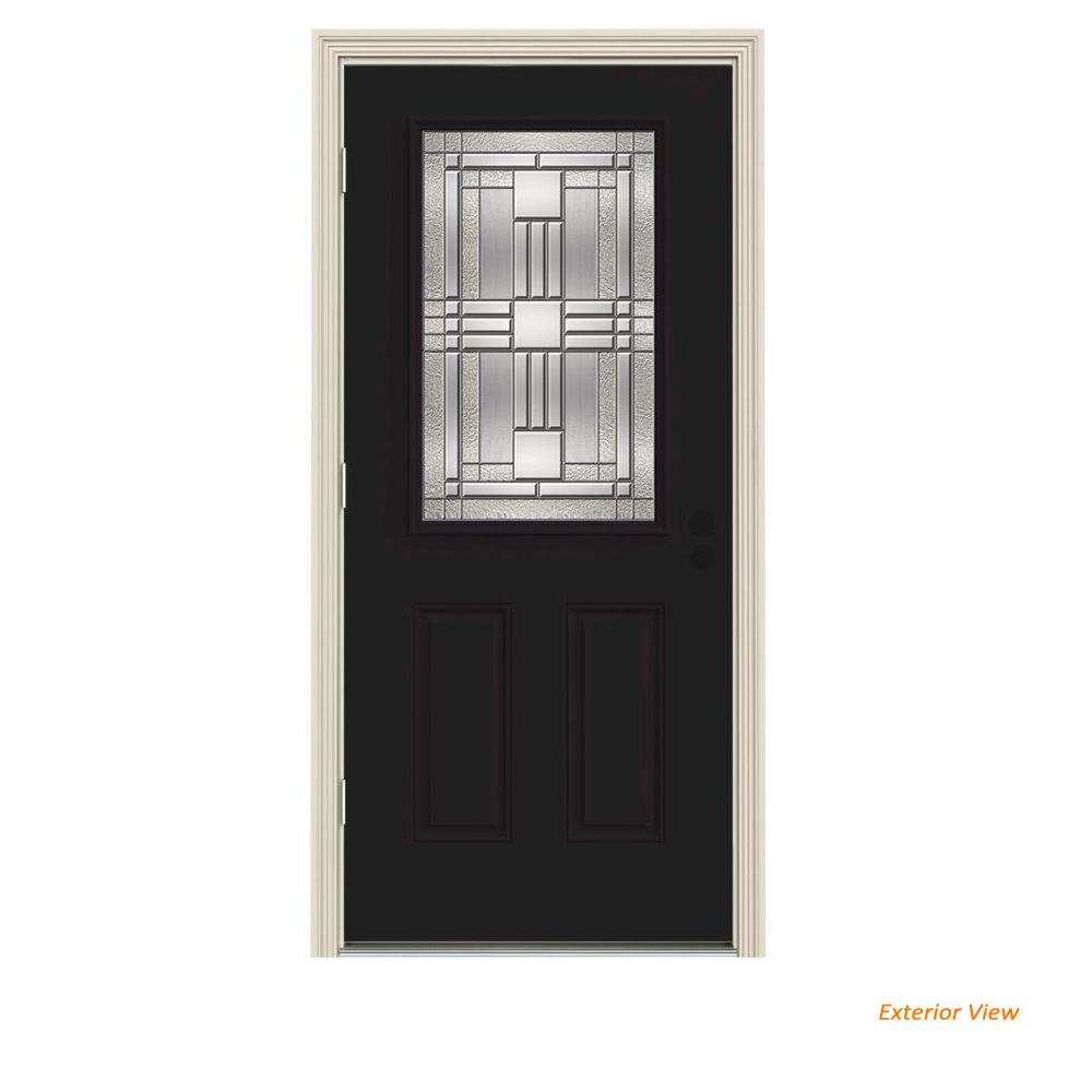 Best Rated Energy Star Jeld Wen Steel Doors Front 1 2 Lite Cordova Black Painted Steel Prehung