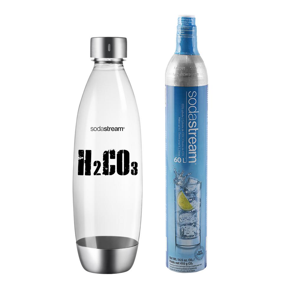H2CO3 Carbonating Bottle in Stainless Steel (Silver) and CO2 Cylinder Combo Pack