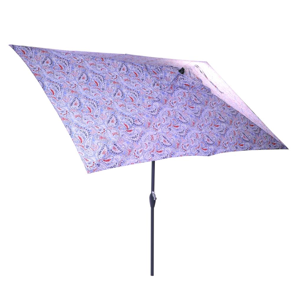 Hampton Bay 10 Ft X 6 Ft Aluminum Market Patio Umbrella In Denim Paisley With Push Button Tilt 9106 01523800 The Home Depot