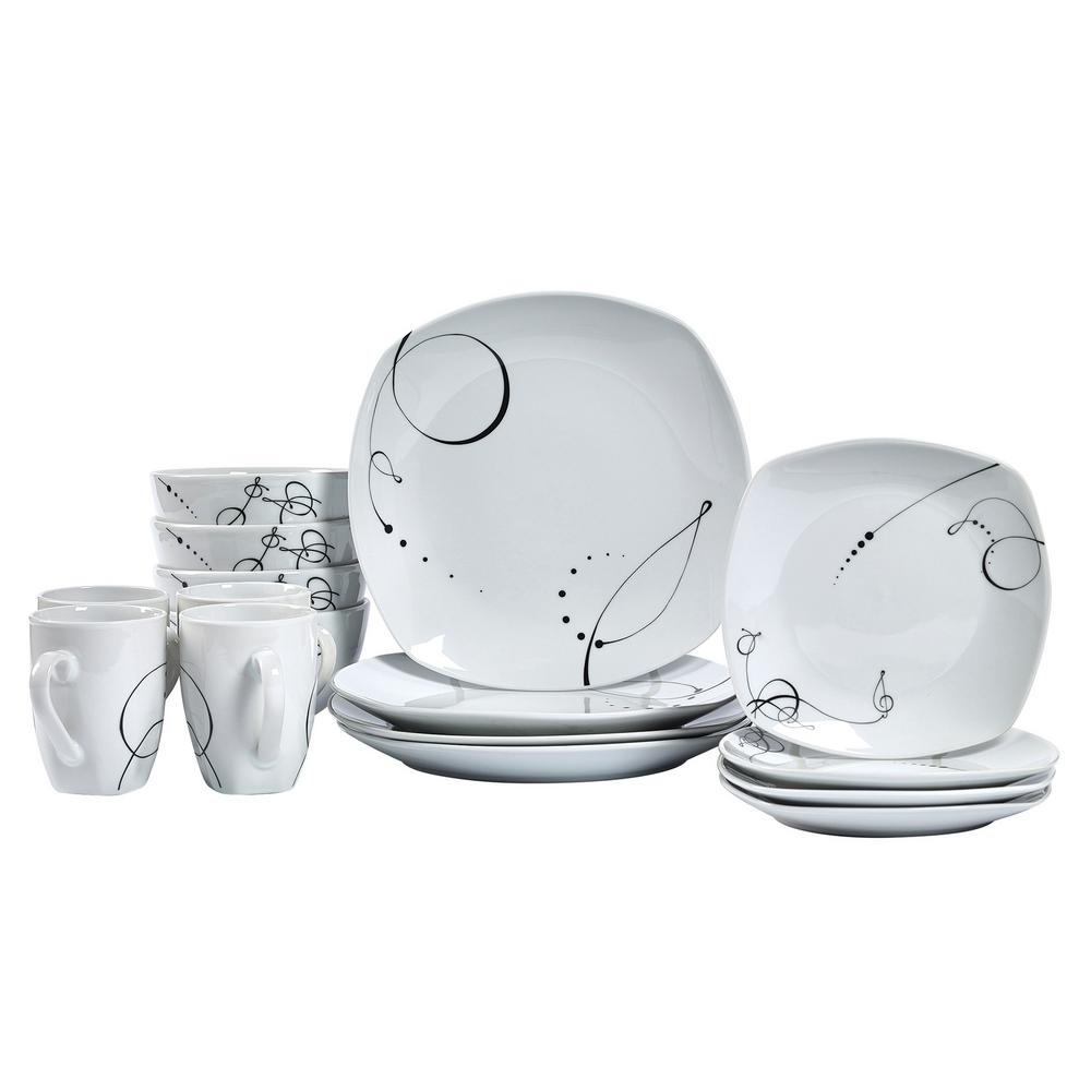 Tabletops Gallery Dinner Set 16-Piece White and Scroll Pattern ... Tabletops Gallery Dinner Set 16-Piece White and Scroll Pattern ...