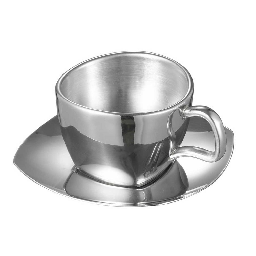 Misto 6 Oz Stainless Steel Double Wall Cup With Saucer