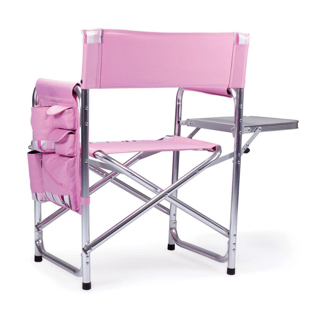 Picnic Time Pink Sports Portable Folding Patio Chair With Stripes