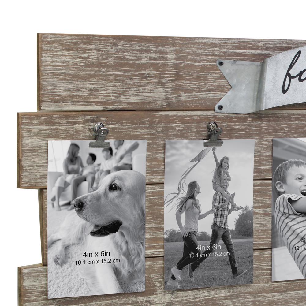 Stonebriar Rustic Wood Collage Picture Frame with Clips and Metal Detail