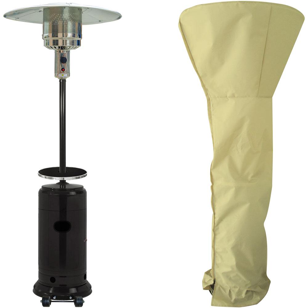 Hanover 7-Ft. 48,000 BTU Steel Umbrella Propane Patio Heater in Black with Weather-Protective Cover