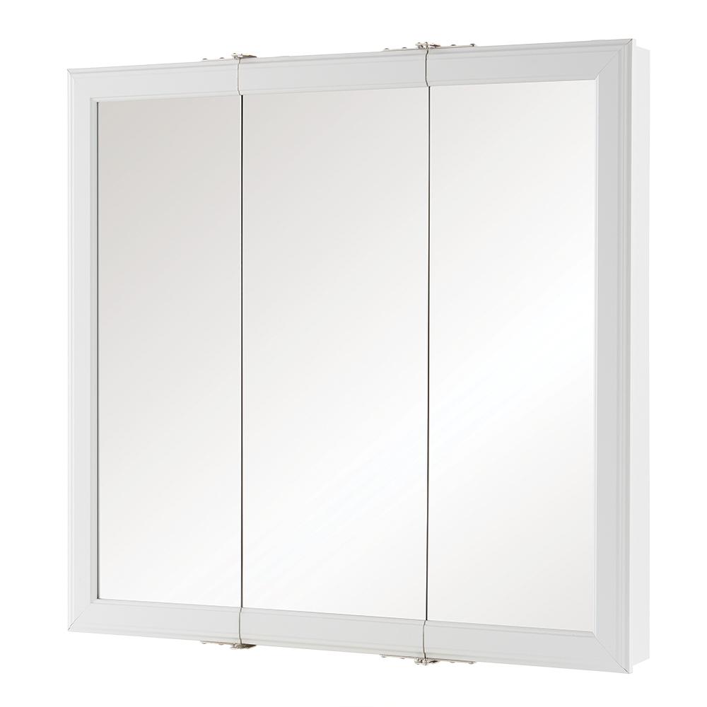 Home Decorators Collection 30 In W X 29 In H Fog Free Framed Surface Mount Tri View Bathroom Medicine Cabinet In White 45393 The Home Depot