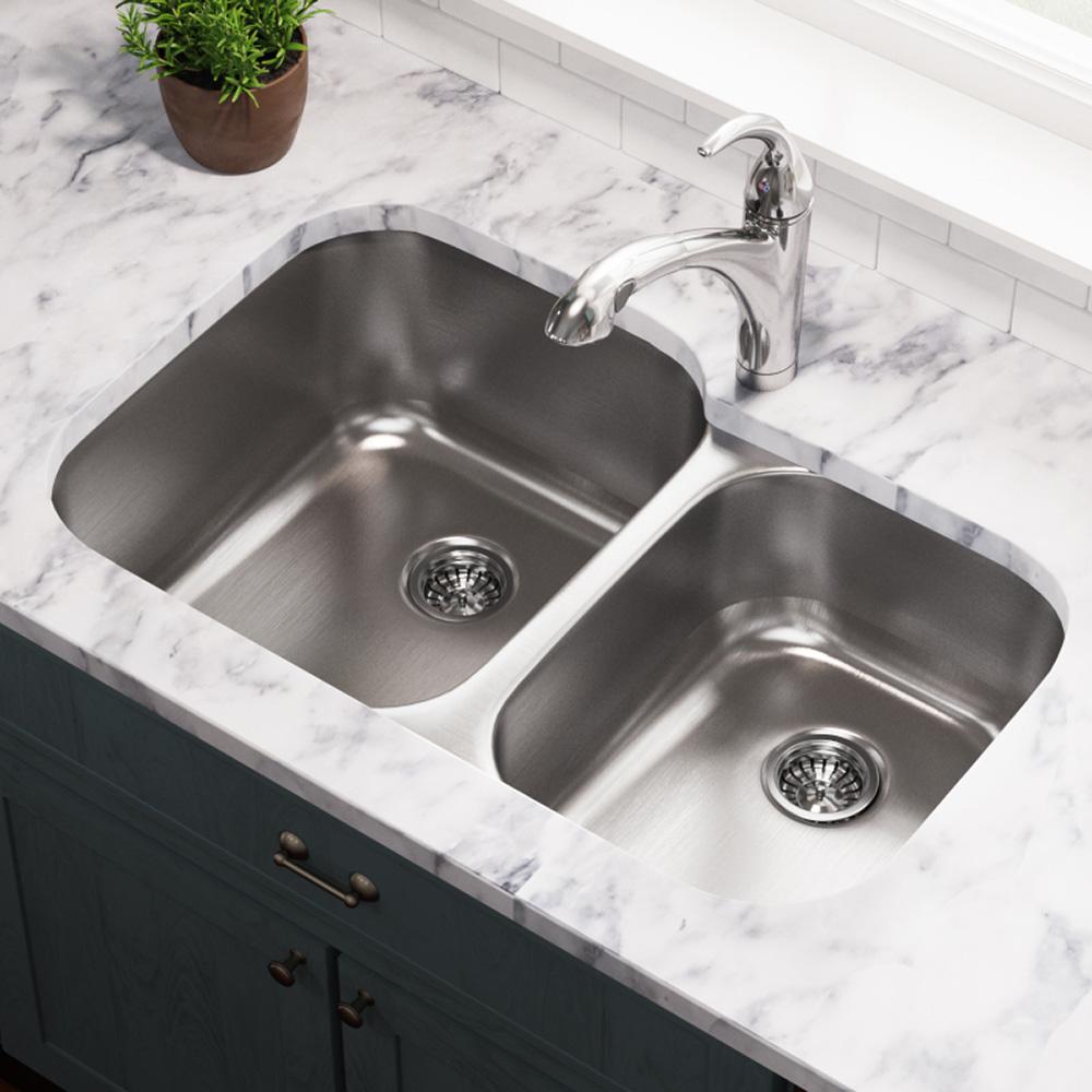 MR Direct Undermount Stainless Steel 32 in. Double Bowl Kitchen Sink ...