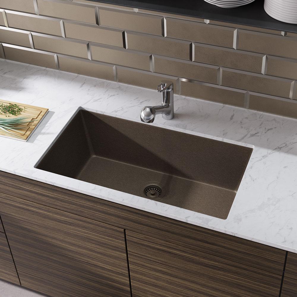 Rene Undermount Composite Granite 32 5 8 In Single Bowl Kitchen Sink In Umber