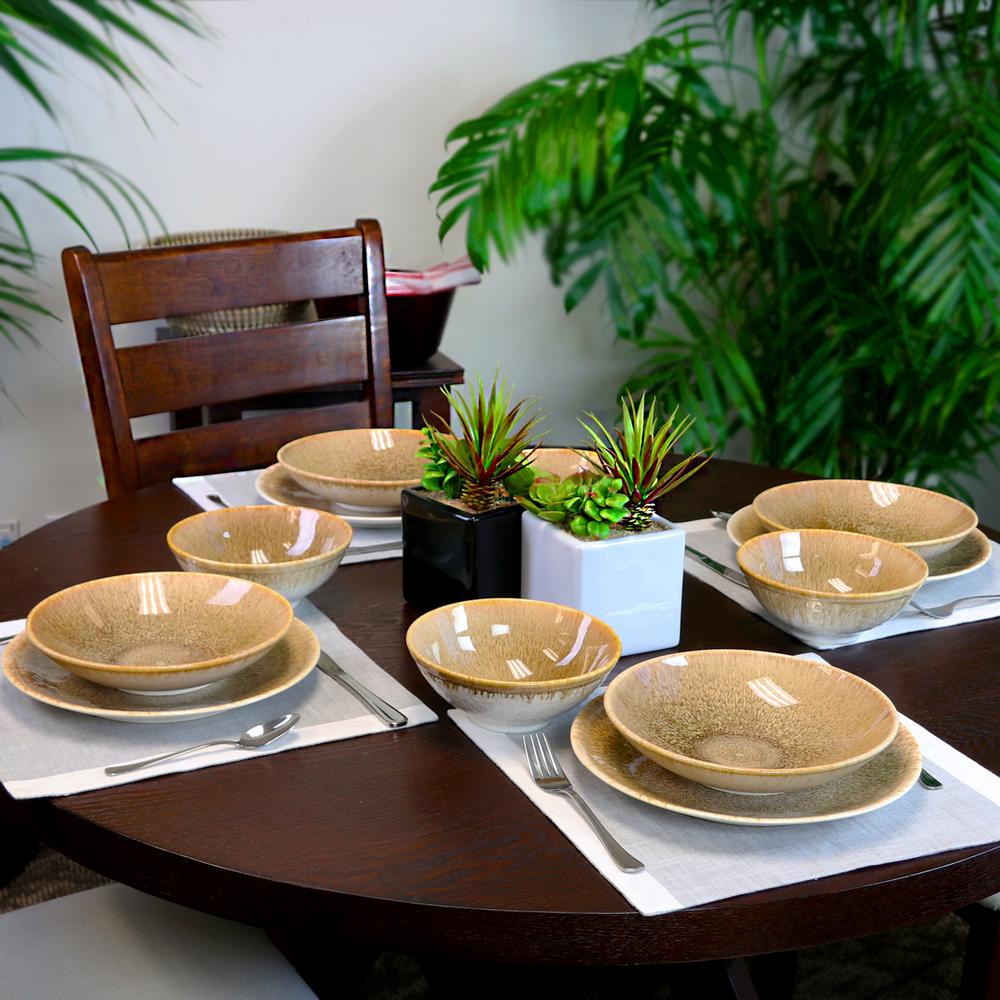 GIBSON elite Elite 12Piece Ombr Chestnut Double Bowl Dinnerware Set