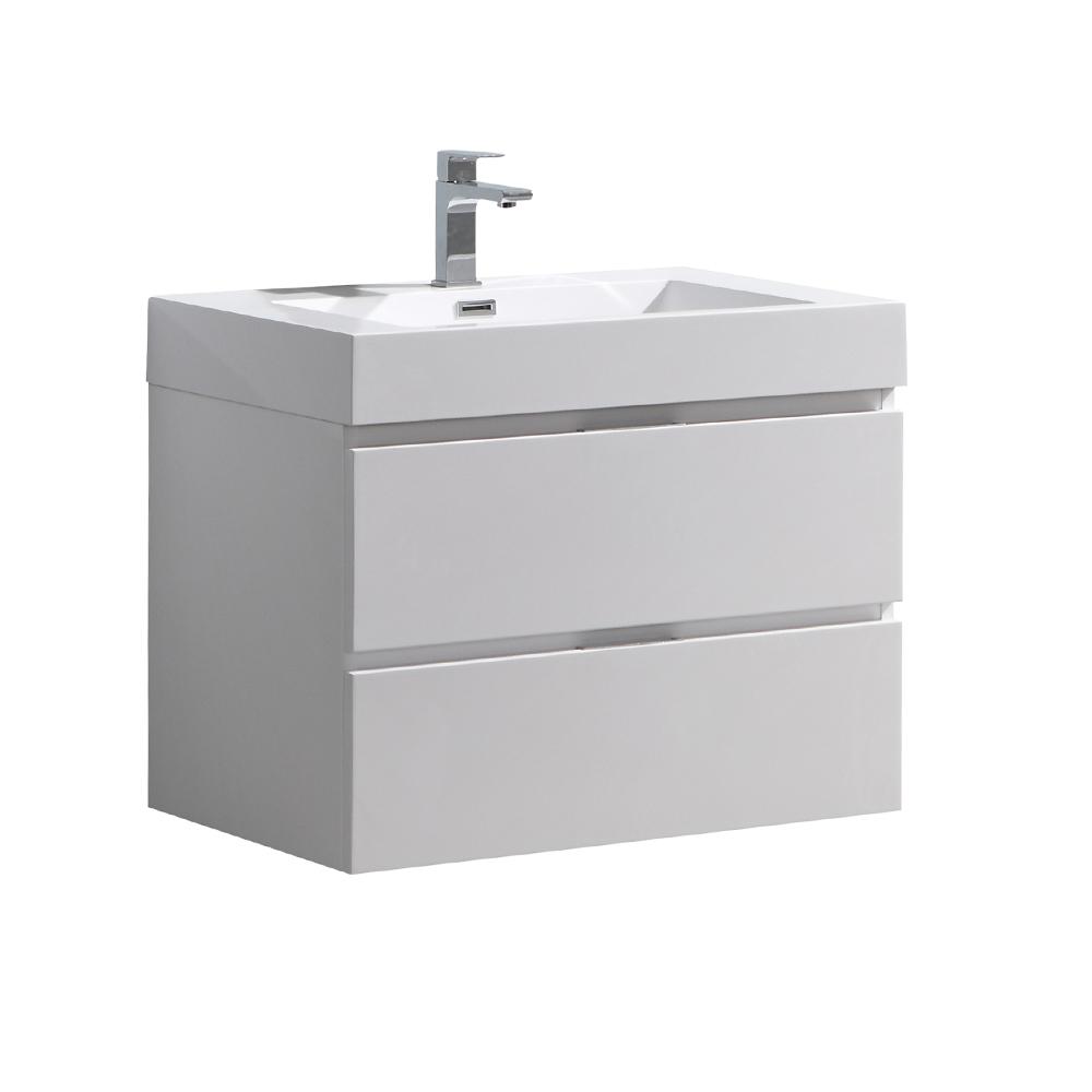 Fresca Valencia 30 In W Wall Hung Bathroom Vanity Glossy White W Wall Hung Bathroom Vanity In Glossy White With Acrylic