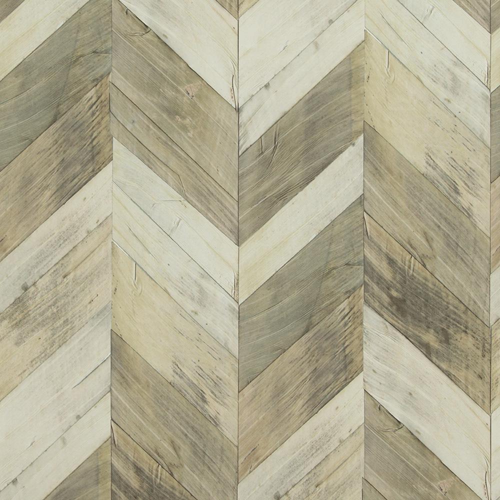 Wood Weathered Herringbone Grey And Beige Wallpaper