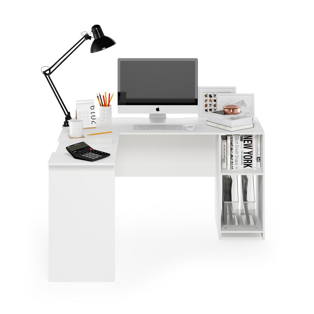 Furinno Indo White L Shaped Desk With Bookshelves 16084wh The