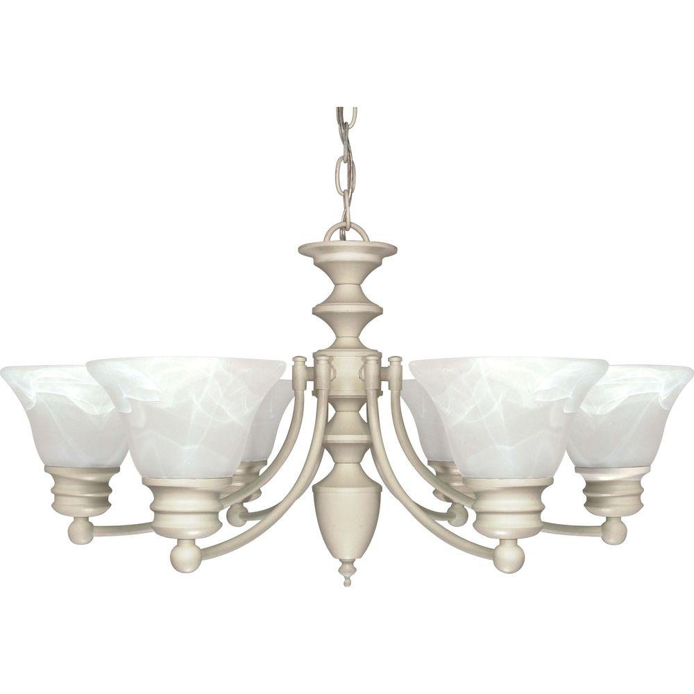 Glomar 6 Light Textured White Chandelier With Alabaster Glass Bell