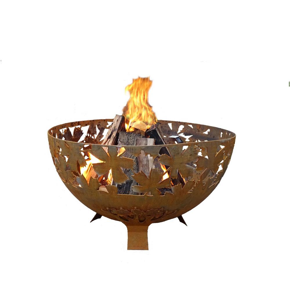 Esschert Design Leaf 32 In X 19 Round Steel Wood Burning Fire Leaf 32 In X 19 Round Steel Wood Burning Fire Pit Rust