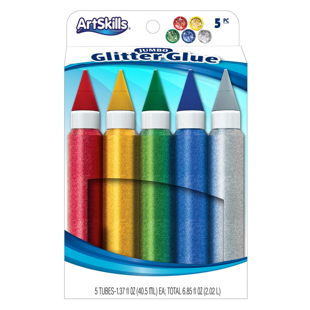 ArtSkills 5Classic Colors Jumbo Puffy Glitter Glue Pens for Arts and CraftsPA1328 The Home