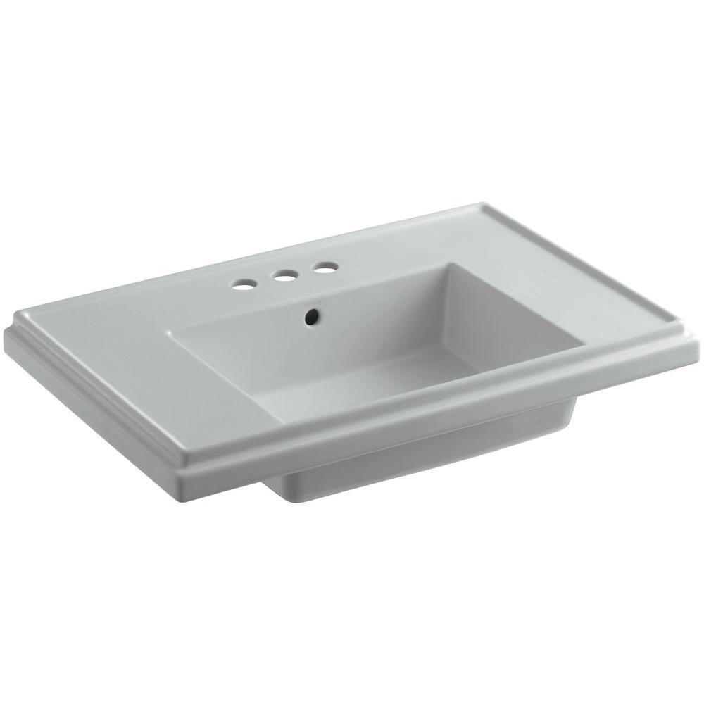 KOHLER Tresham 7.3125 in. Fireclay Pedestal Sink Basin in Ice Grey with