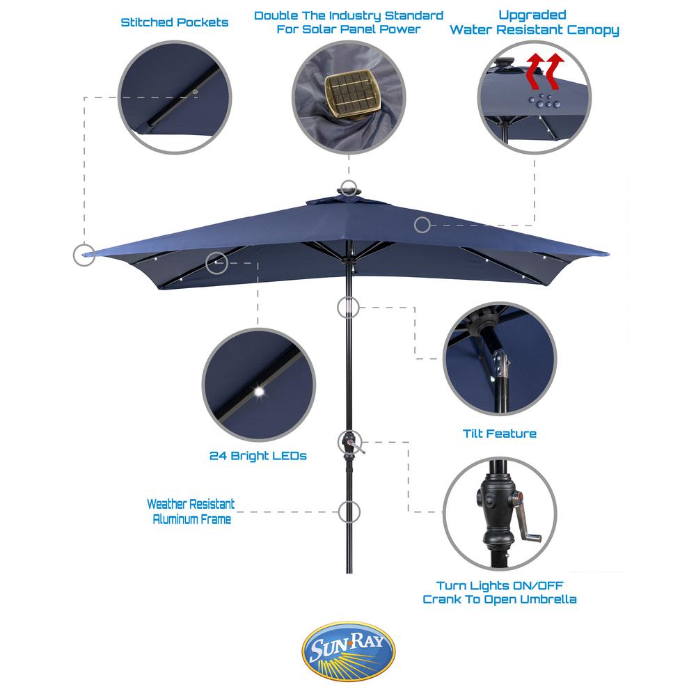 Sun Ray 9 Ft X 7 Ft Rectangular Market Solar Lighted Patio Umbrella In Navy 841050 The Home Depot