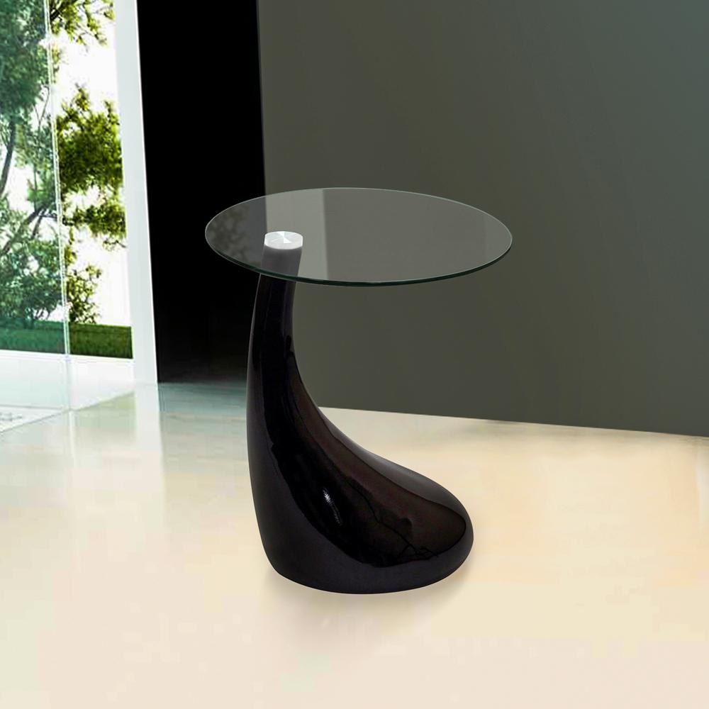 Fab Glass And Mirror Teardrop Side Table With 18 Inch Round Glass Top