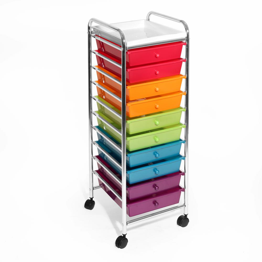 Seville Classics 10Drawer Steel Organizer Cart in Pearlized Multi