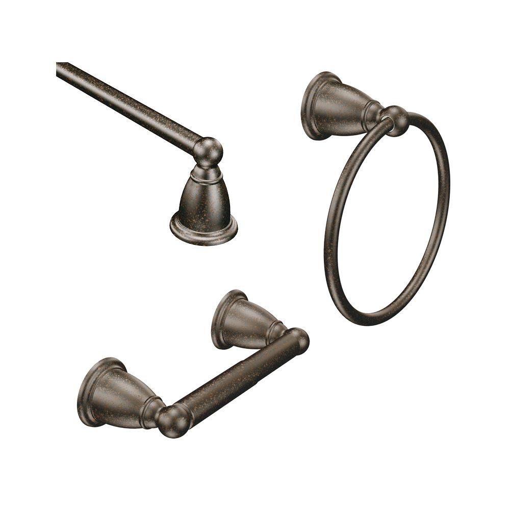 Moen Brantford 3 Piece Bath Hardware Set With 24 In Towel Bar Paper Holder And Towel Ring In Oil Rubbed Bronze Brantorb3pc24 The Home Depot