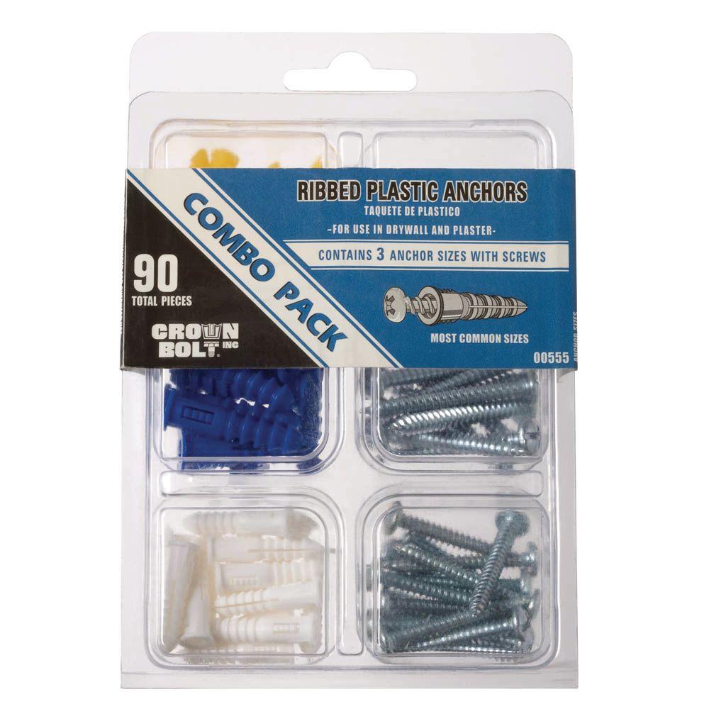 Ribbed Plastic Drywall Anchor Kit with Screws and Masonry Drill Bit #10-12 x 1