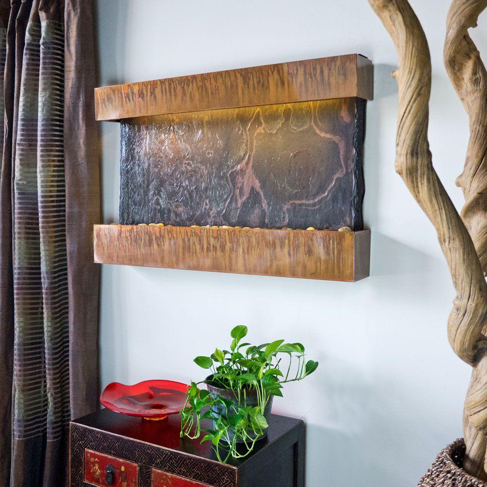 Water Wonders Wall Mounted Horizon Falls Slate Panel Feature Water Wonders Wall Mounted Horizon Falls Slate Panel Feature With Copper Patina Frame Includes