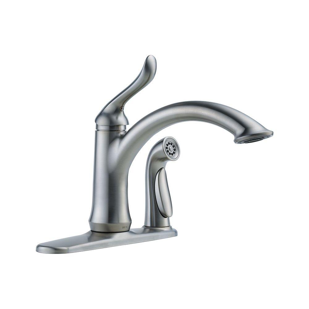 Delta Side Sprayer Kitchen Faucets Kitchen The Home Depot   Arctic Stainless Delta Standard Spout Faucets 3353 Ar Dst 64 400 Compressed 