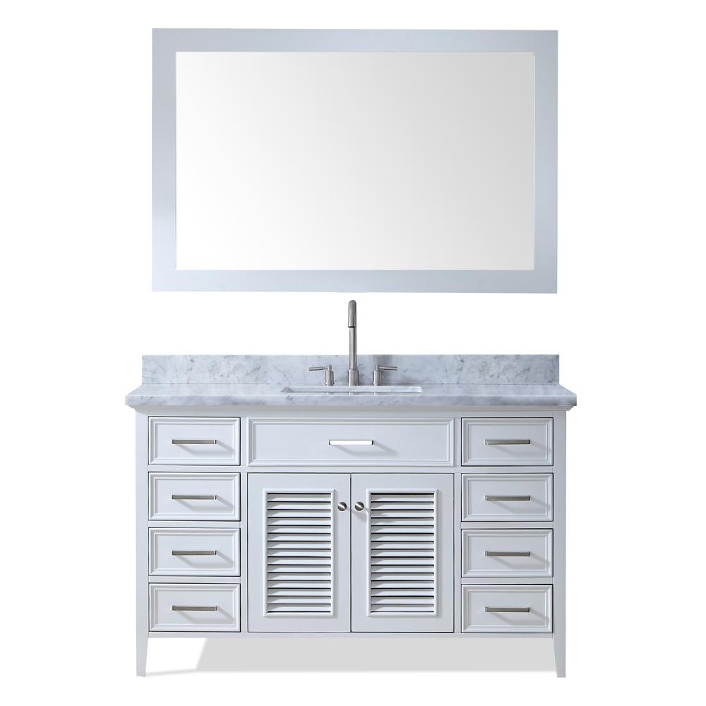 Ariel Kensington 55 in. Bath Vanity in White with Marble Vanity Top in