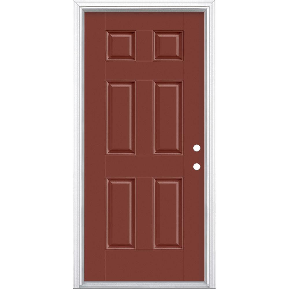 36 In X 80 In 6 Panel Painted Smooth Fiberglass Prehung Front Door