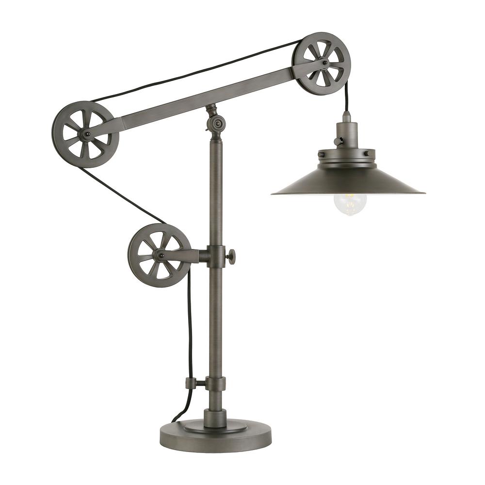 Hudson&Canal Descartes 29 in. Aged Steel Wide Brim Table Lamp with