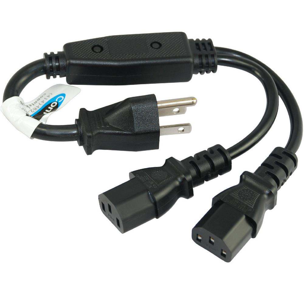 Conntek 1 ft. + 16/3+18/3 10 Amp 1 to 2 Y Power Cord Household Plug to (2) C13... by Conntek