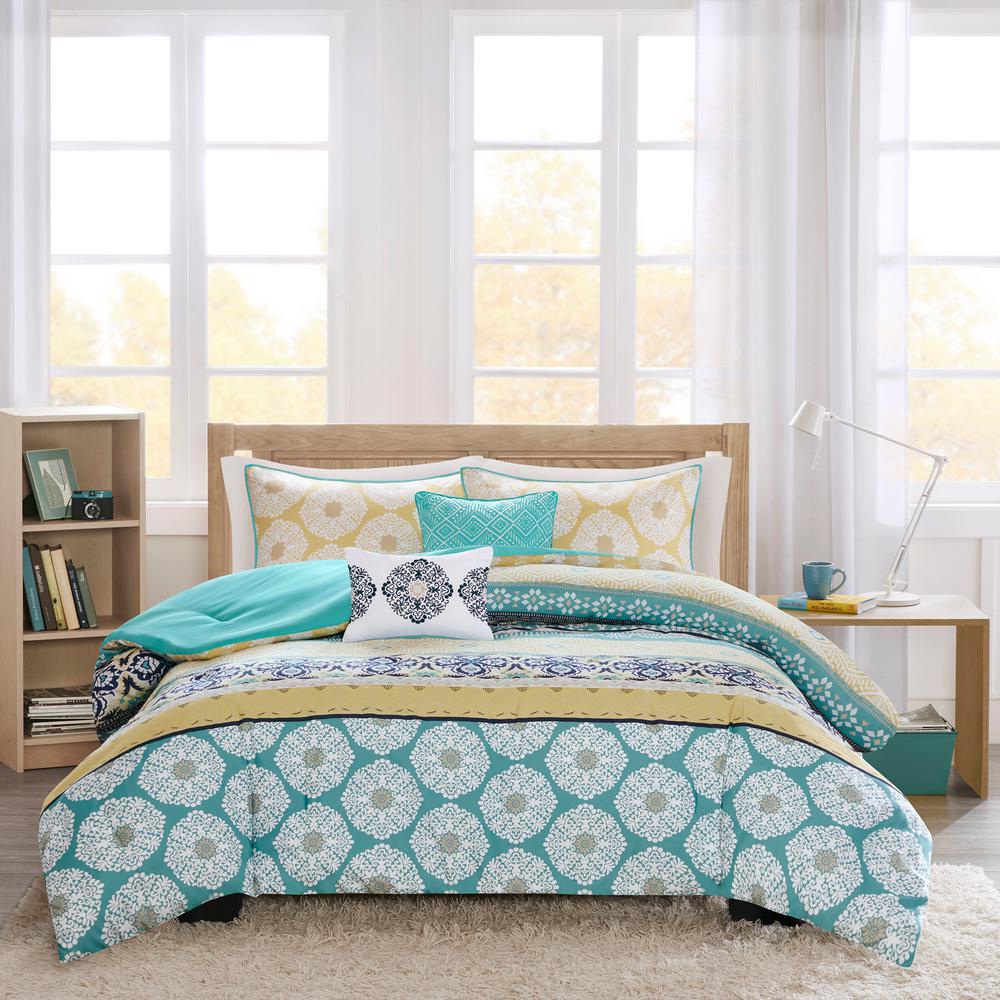 Intelligent Design Celeste 4 Piece Green Yellow Twin Comforter Set Id10 751 The Home Depot