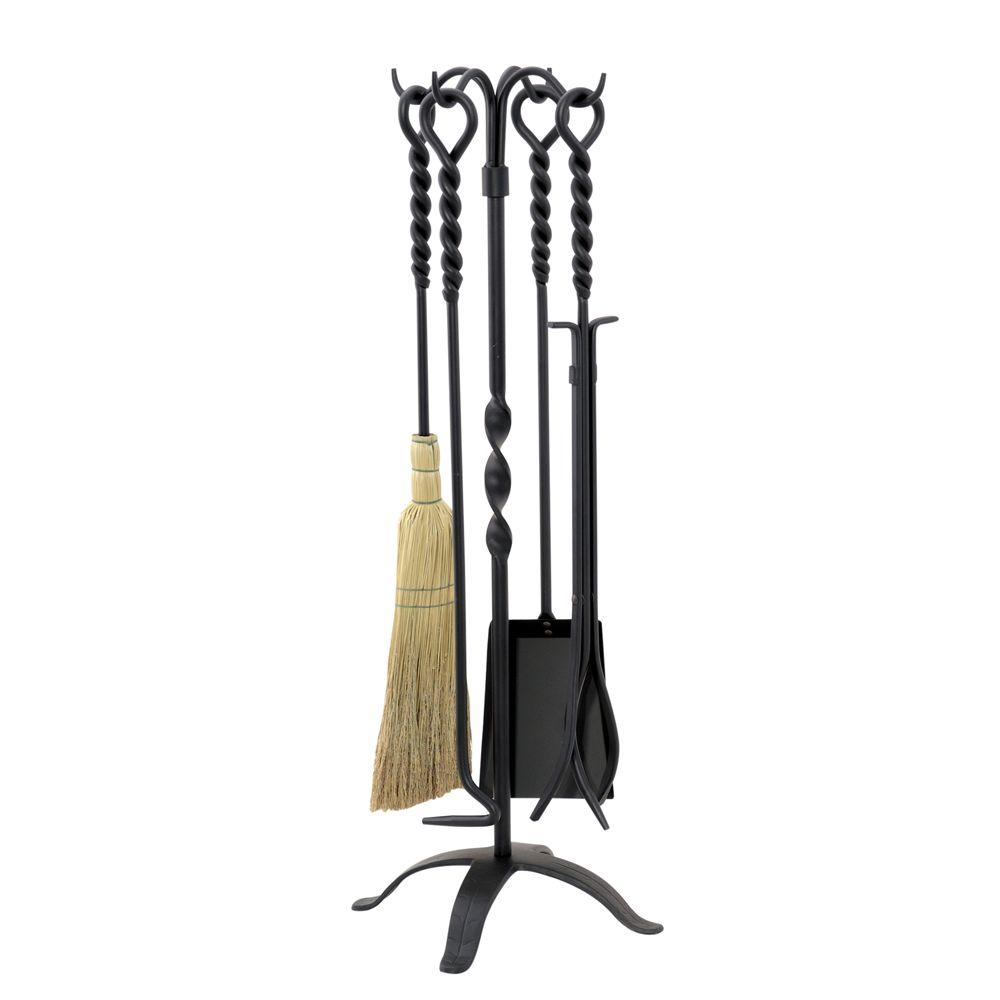 Visit The Home Depot to buy UniFlame 5 pc. Black Wrought Iron Twist Fireplace Tool Set T58650BK