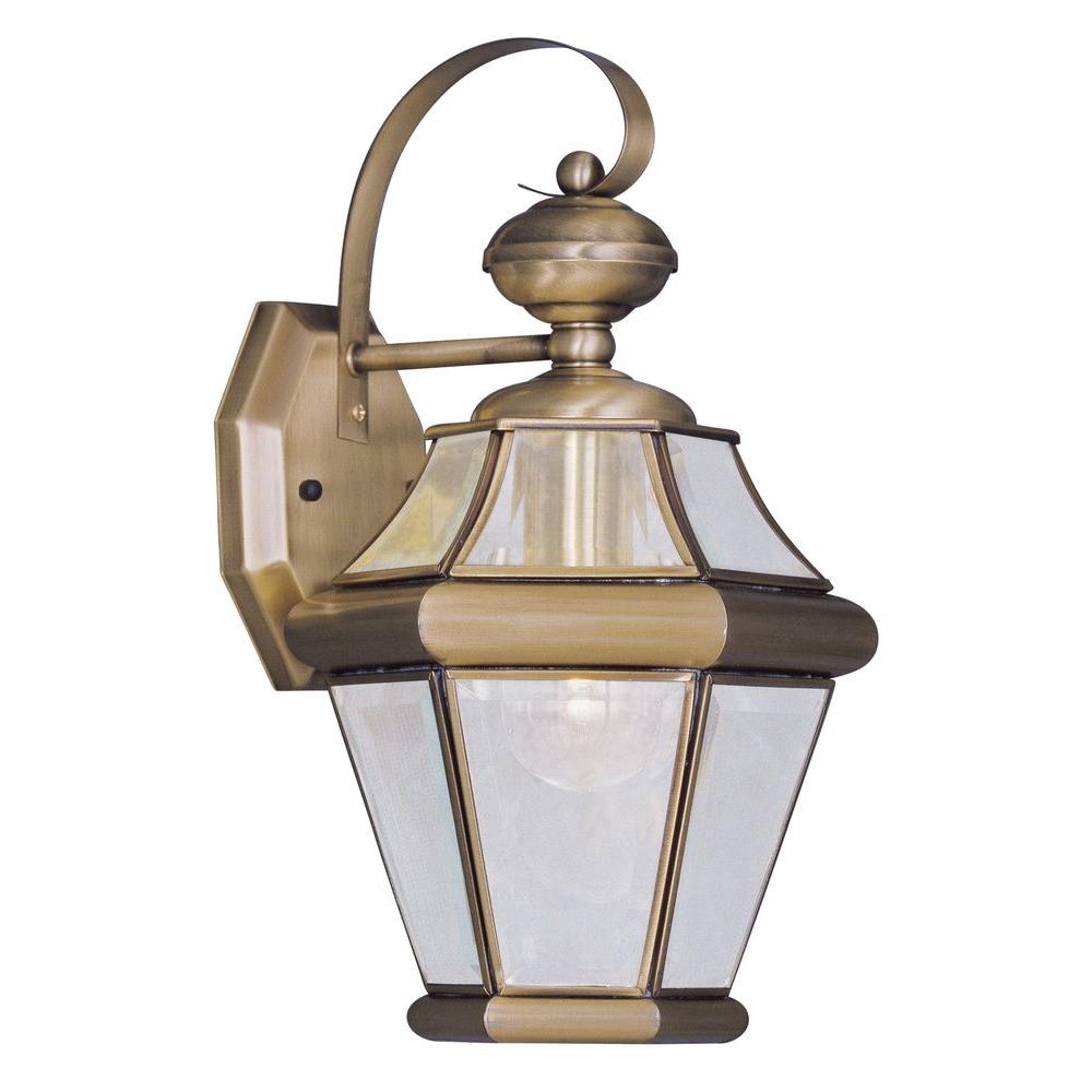 Livex Lighting 1Light Antique Brass Outdoor Wall Lantern with Clear