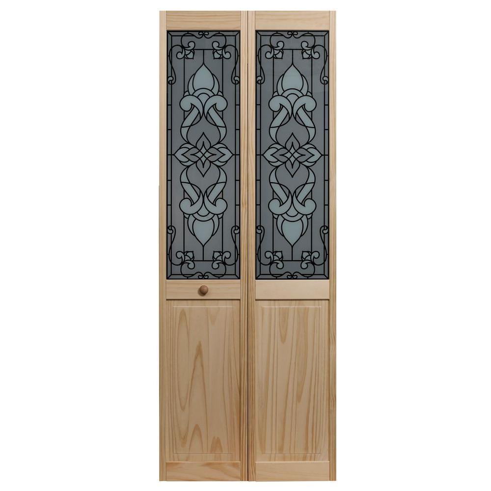 Pinecroft 36 in. x 80 in. Bistro Glass Over Raised Panel Pine Interior