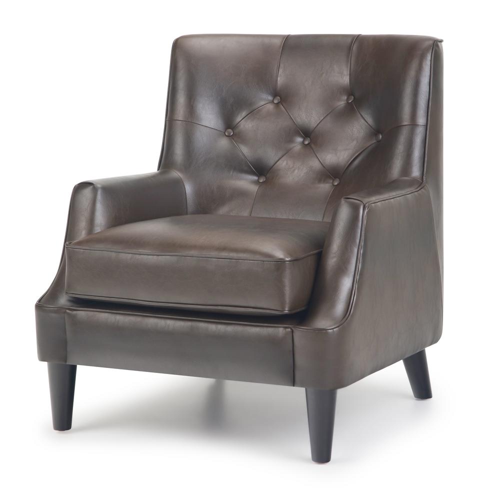 Simpli Home Grange 30 In Wide Traditional Tufted Club Arm Chair In Distressed Brown Bonded Leather Axcchr 016 Dbr The Home Depot