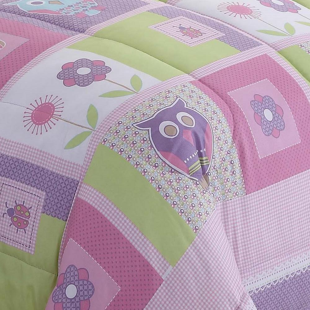 My World Happy 3 Piece Pink Owls Queen Comforter Set Cs8265fq 1500