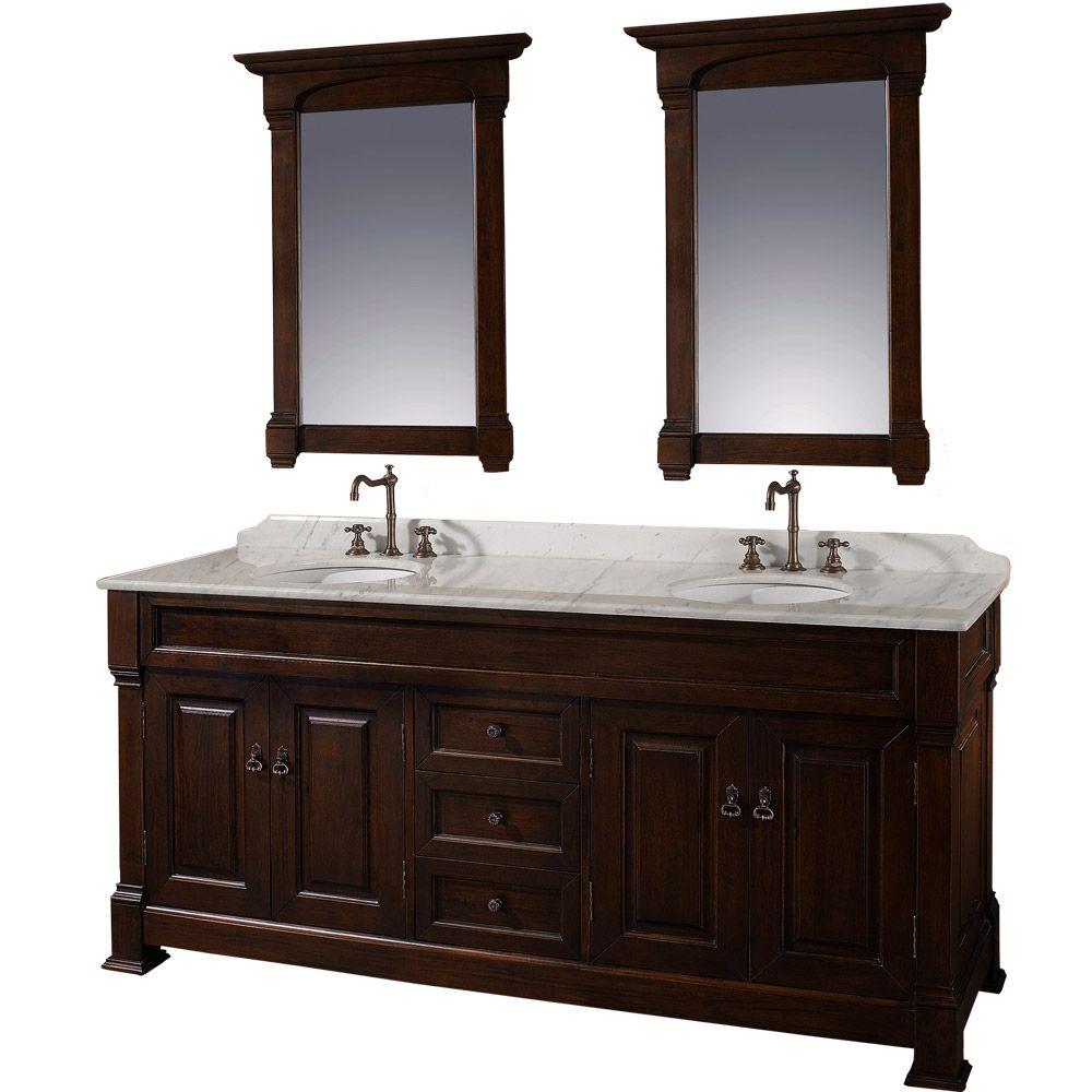 Wyndham Collection Andover 48 In Vanity In Antique Black With Marble Vanity Top In Carrera White And Mirror
