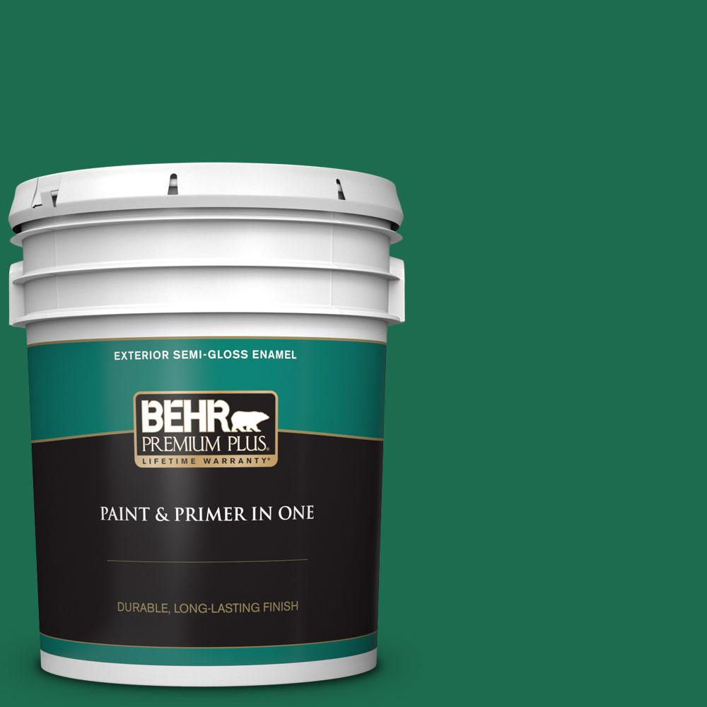 Behr Premium Plus 5 Gal S H 470 Precious Emerald Semi Gloss Enamel Exterior Paint And Primer In One