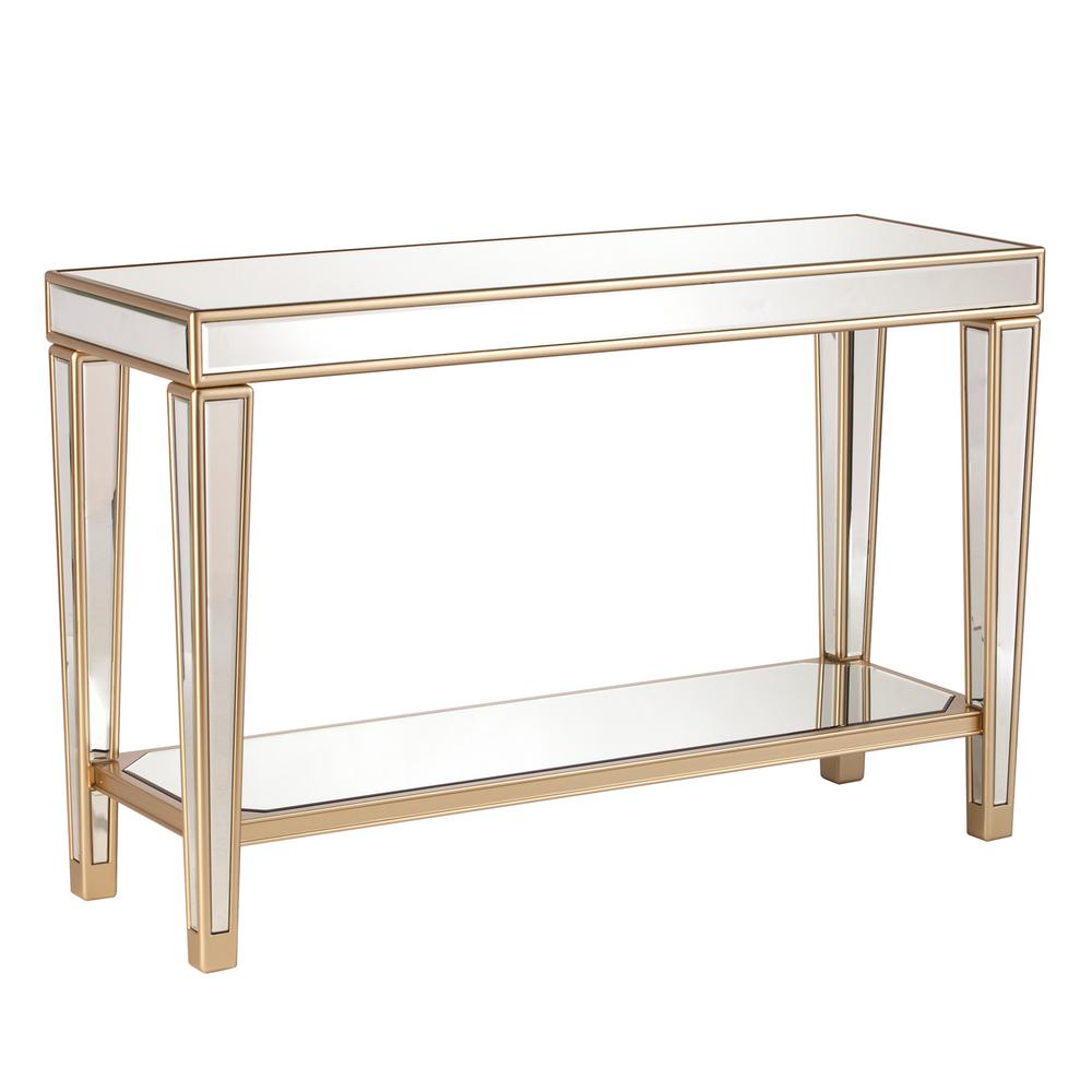 Art Deco Console Table Furniture The Home Depot Huntleigh Champagne Mirrored Console Table