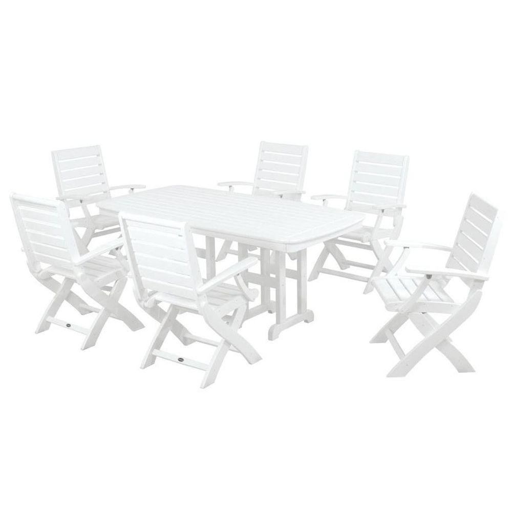 Polywood Coastal Black All Weather Plastic Dining Set In White Signature White 7 Piece Plastic Outdoor Patio Dining Set