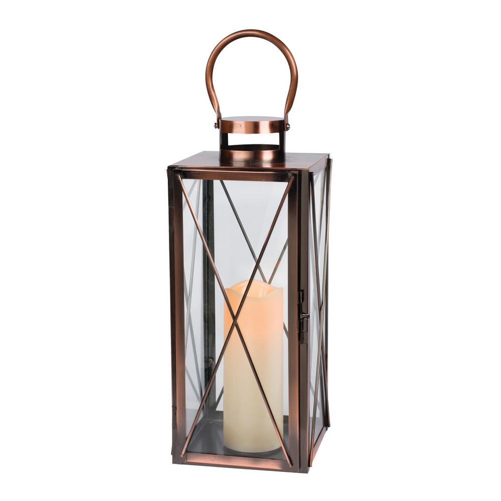 Gerson 16 in. H Copper Metal LED Lantern42025EC The Home Depot