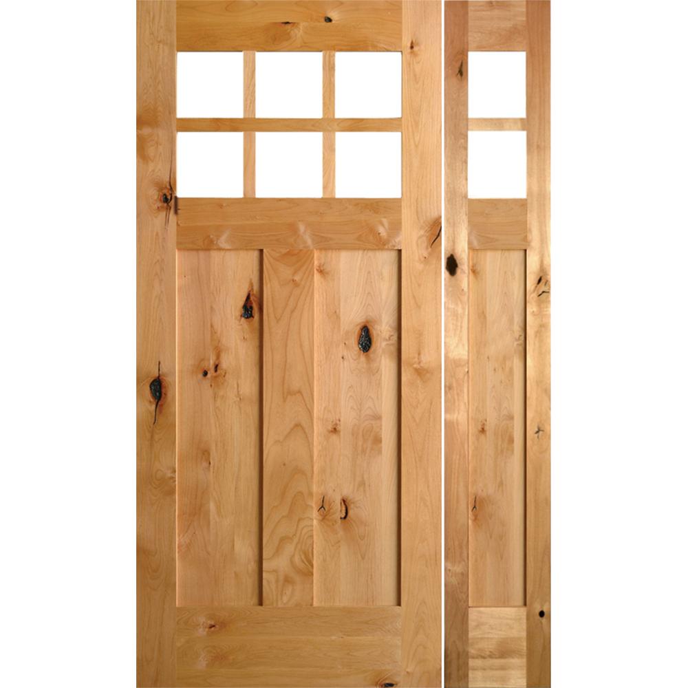 Krosswood Doors 50 In X 80 Craftsman Alder 2 Panel 6 Lite Clear Craftsman Alder 2 Panel 6 Lite Clear Low E Unfinished Wood Left Hand Prehung Front Door Right Sidelite