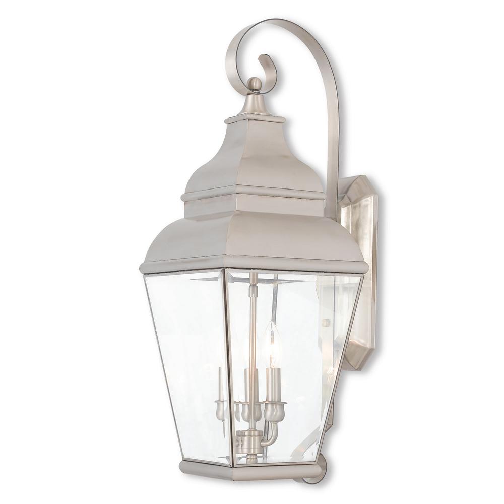 Livex Lighting Exeter 3 Light Brushed Nickel Outdoor Wall Mount Livex Lighting Exeter 3 Light Brushed Nickel Outdoor Wall Mount Lantern