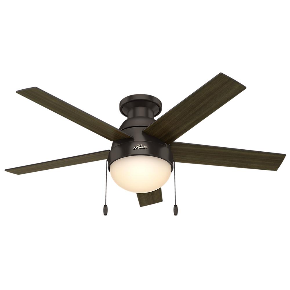 Hunter Anslee 46 In Indoor Low Profile Premier Bronze Ceiling Fan With Light