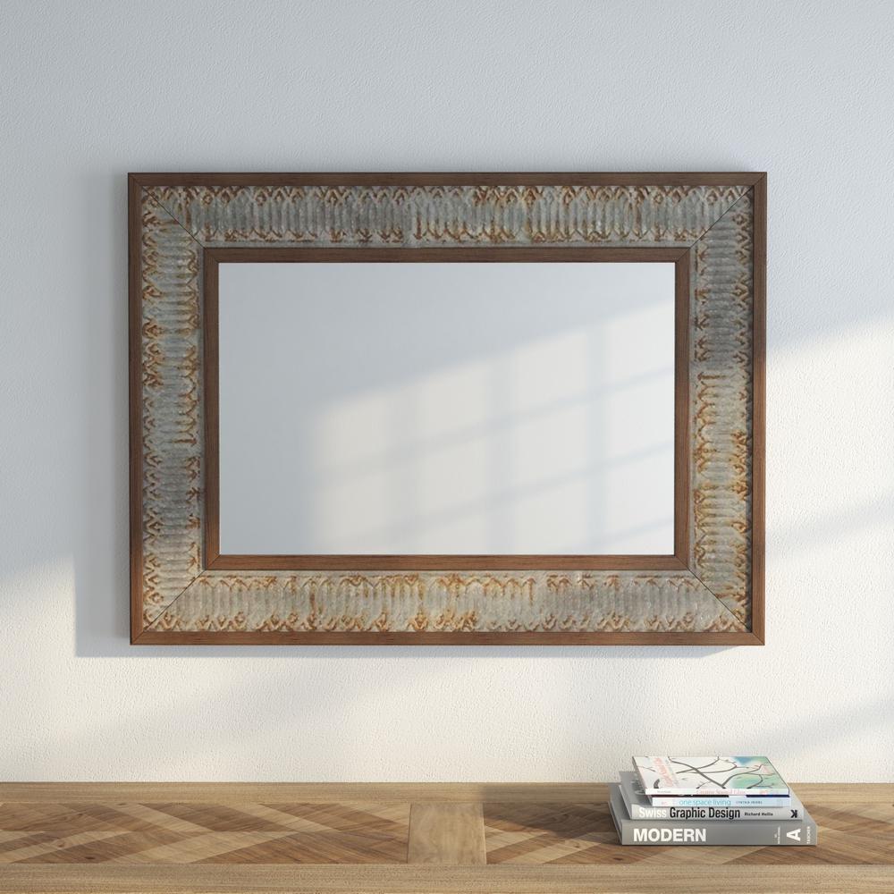 Litton Lane 39 In X 29 Rustic Wood And Metal Framed Mirror Rustic Wood And Metal Framed Mirror