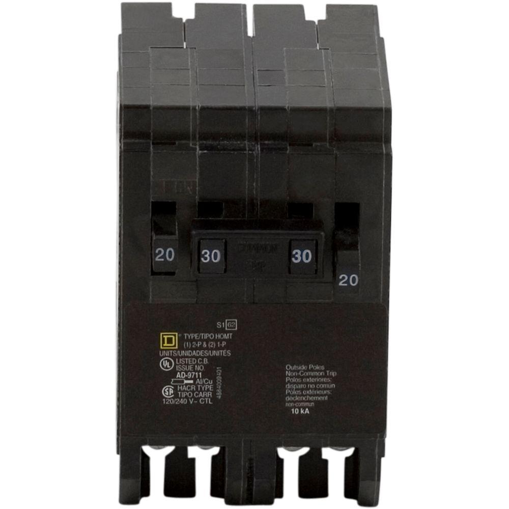 Square D Homeline 2-20 Amp Single-Pole 1-30 Amp 2-Pole Quad Tandem