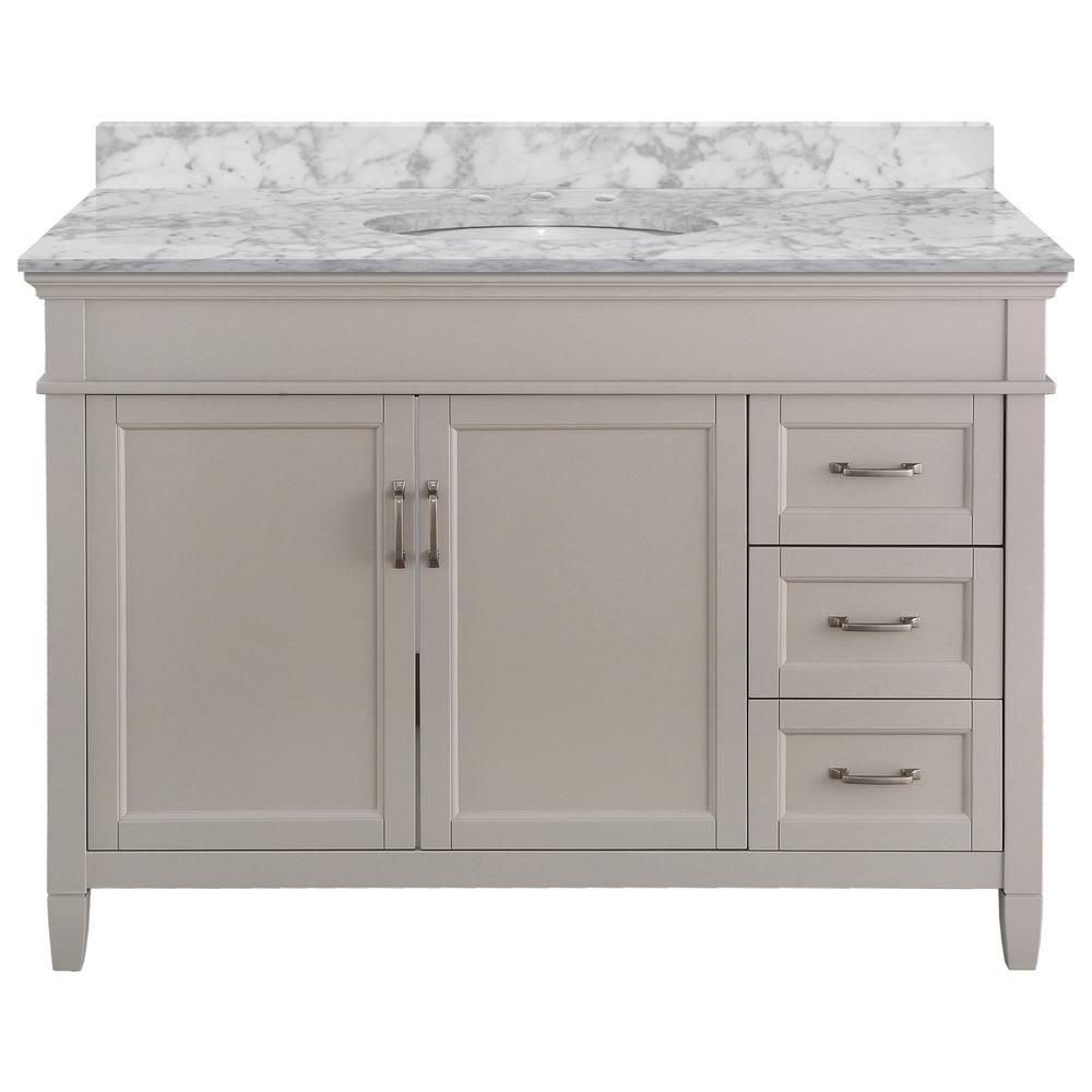Home Decorators Collection Ashburn 49 in. W x 22 in. D Bath Vanity in Grey RH Drawers with Marble Vanity Top in Carrara with White Oval Sink was $1319.0 now $791.4 (40.0% off)