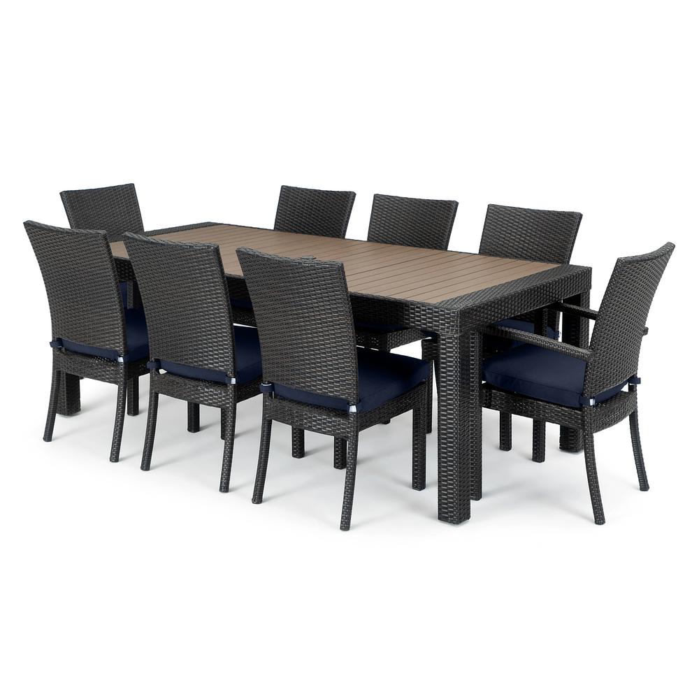 Rst Brands Deco 9 Piece Wicker Patio Dining Set With Blue Cushions Op Pets9 Dec Blu K The Home Depot