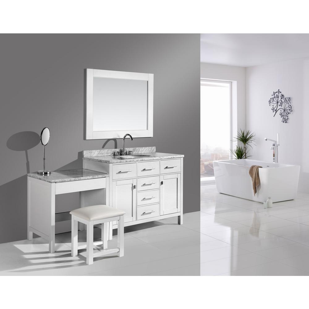 Design Element London 48 In W X 22 In D Vanity In White With Marble Vanity Top In Carrara White Mirror And Makeup Table Dec076c W Mut W The Home Depot